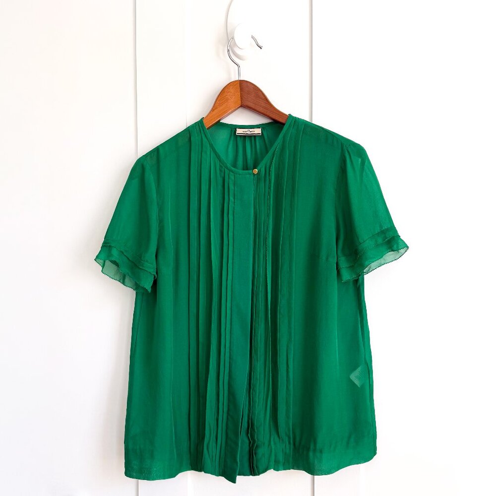 By Malene Birger 100% Silk Pleated Top - Emerald Green